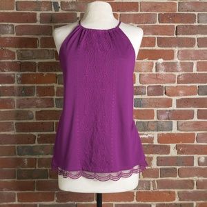 White House Black Market Embroidered Halter Tank